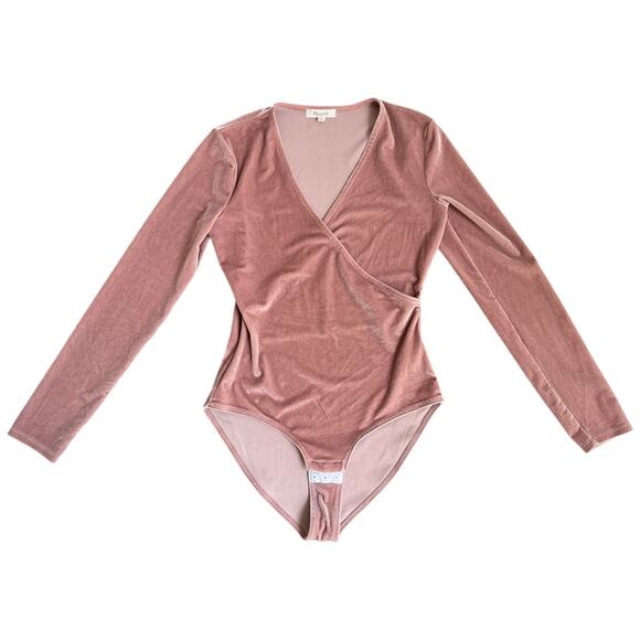 Madewell Pink Velvet Wrap Bodysuit Feminine Ballerina Size Small - Picture 3 of 10